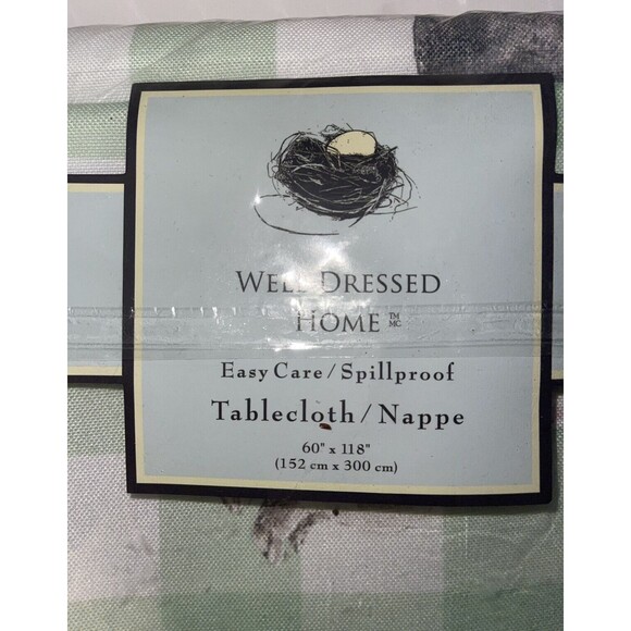 WELL DRESSED HOME BUNNIES CHECKER EASTER SPILLPROOF TABLECLOTH 60" X 118 New - Picture 4 of 6